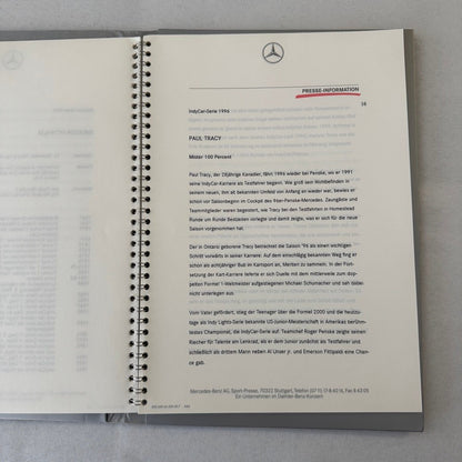1996 Mercedes Marlboro Indy Car Racing Press KIt Paul Tracy Emerson Fittipaldi
