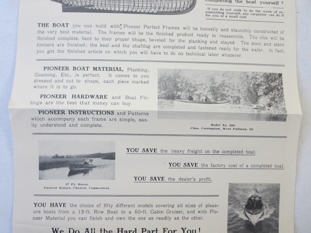 Vintage 1909 Pioneer Boat & Pattern Company Brochure Advertisement 