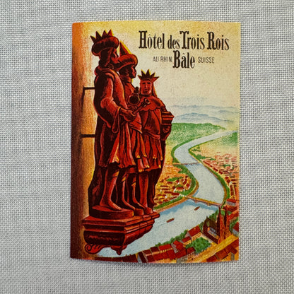 Vintage Hotel Travel Label Hotel de Trois Rois Switzerland Swiss