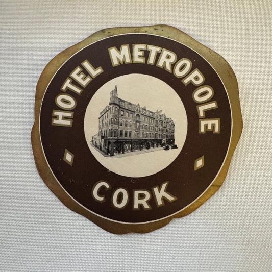 Vintage Travel Luggage Label Hotel Metropole Cork Ireland Irish