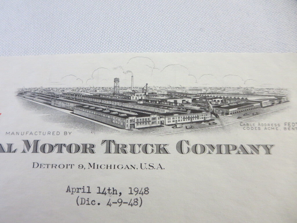 1948 Federal Motor Truck Company Letter Letterhead 