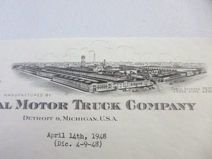 1948 Federal Motor Truck Company Letter Letterhead 