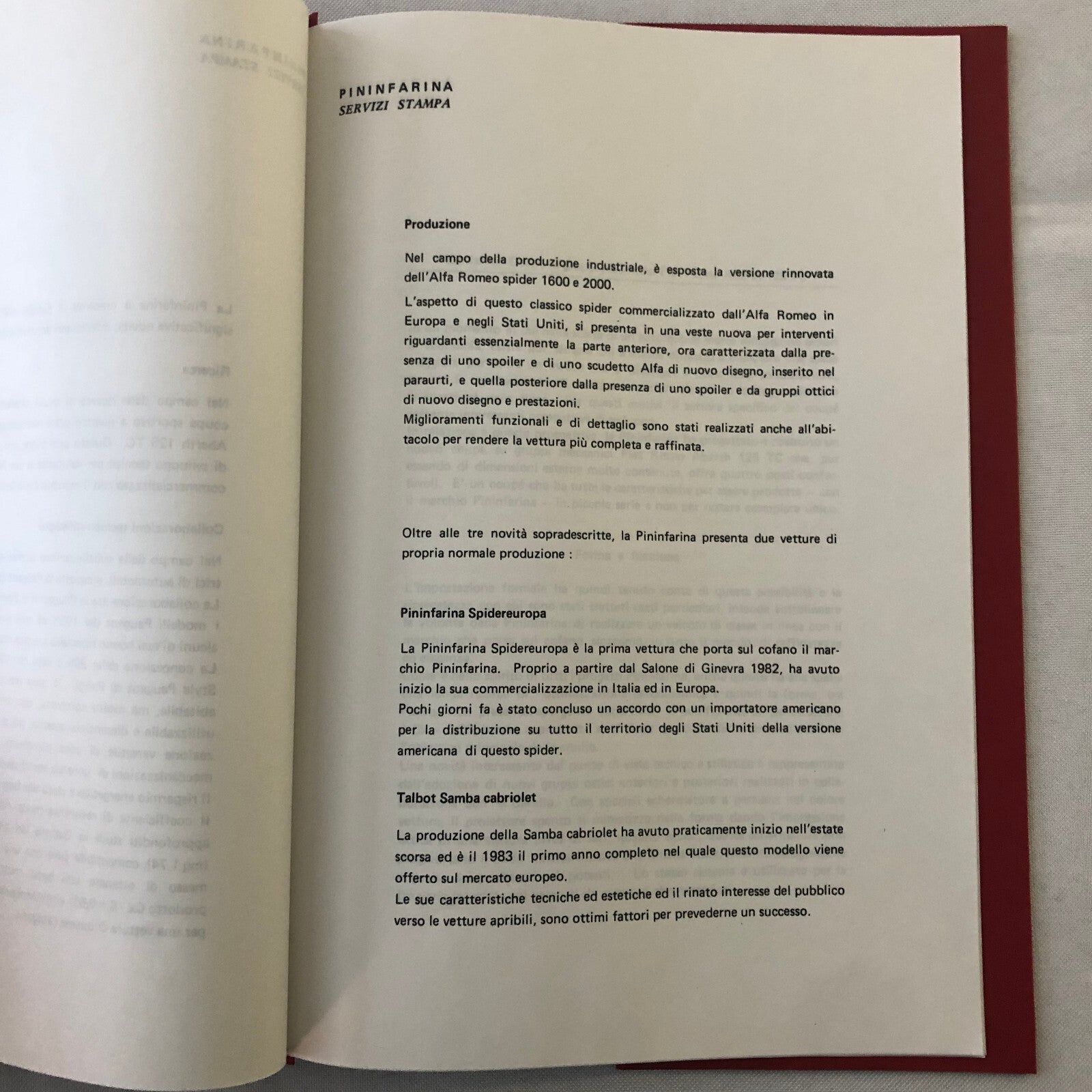 1983 Pininfarina Design Press Kit with Photos Alfa Romeo Spider Fiat Spider +