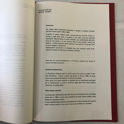 1983 Pininfarina Design Press Kit with Photos Alfa Romeo Spider Fiat Spider +