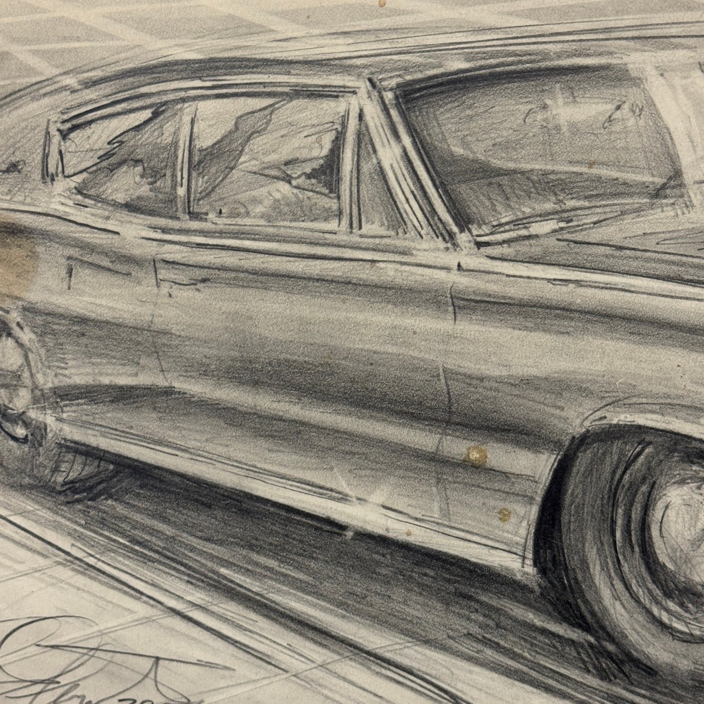 Dodge Charger Vintage Car Illustration Drawing Sketch Original Art Signed