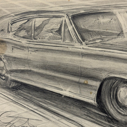 Dodge Charger Vintage Car Illustration Drawing Sketch Original Art Signed