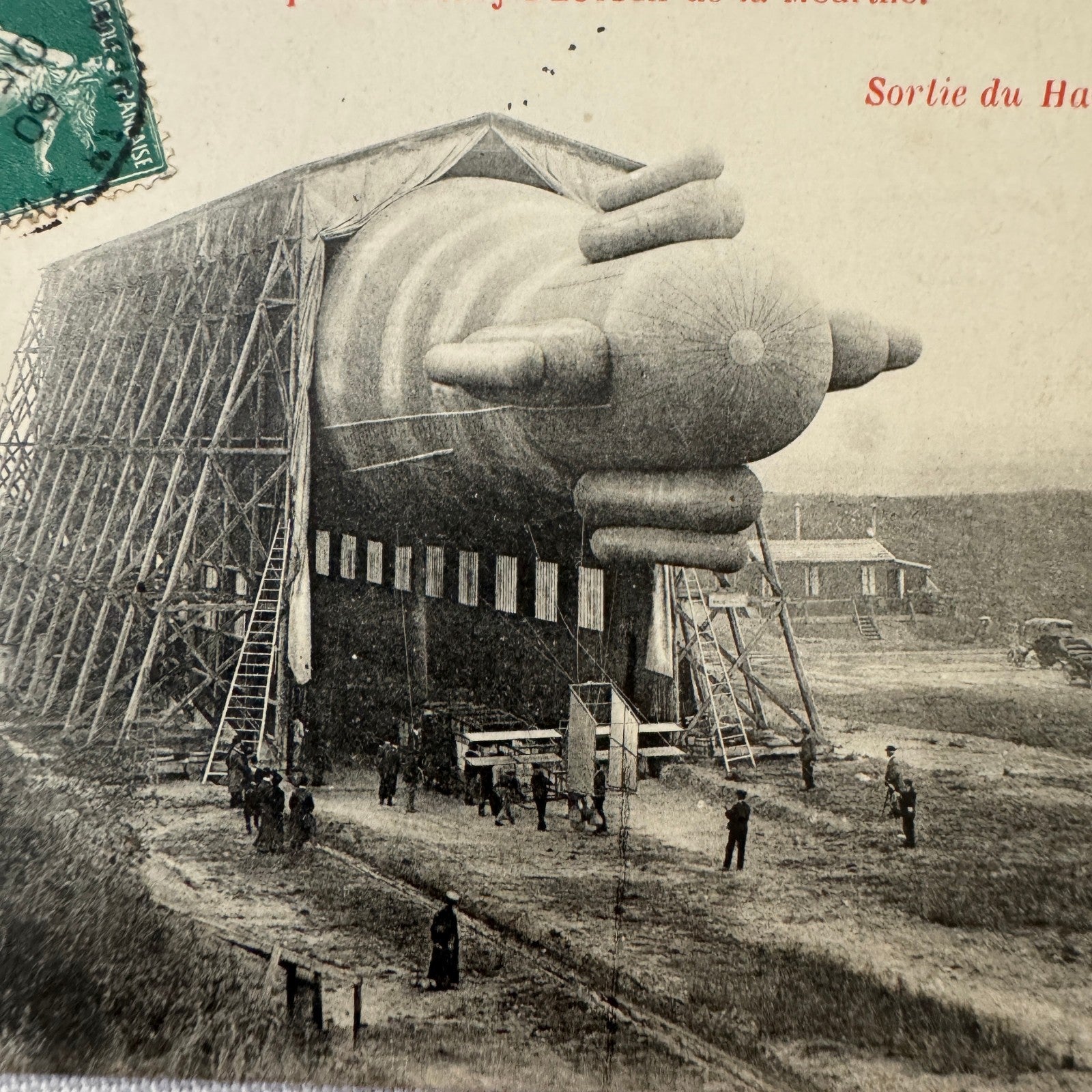 Vintage Zeppelin Airship Dirigible Postcard French Military Hangar Paris