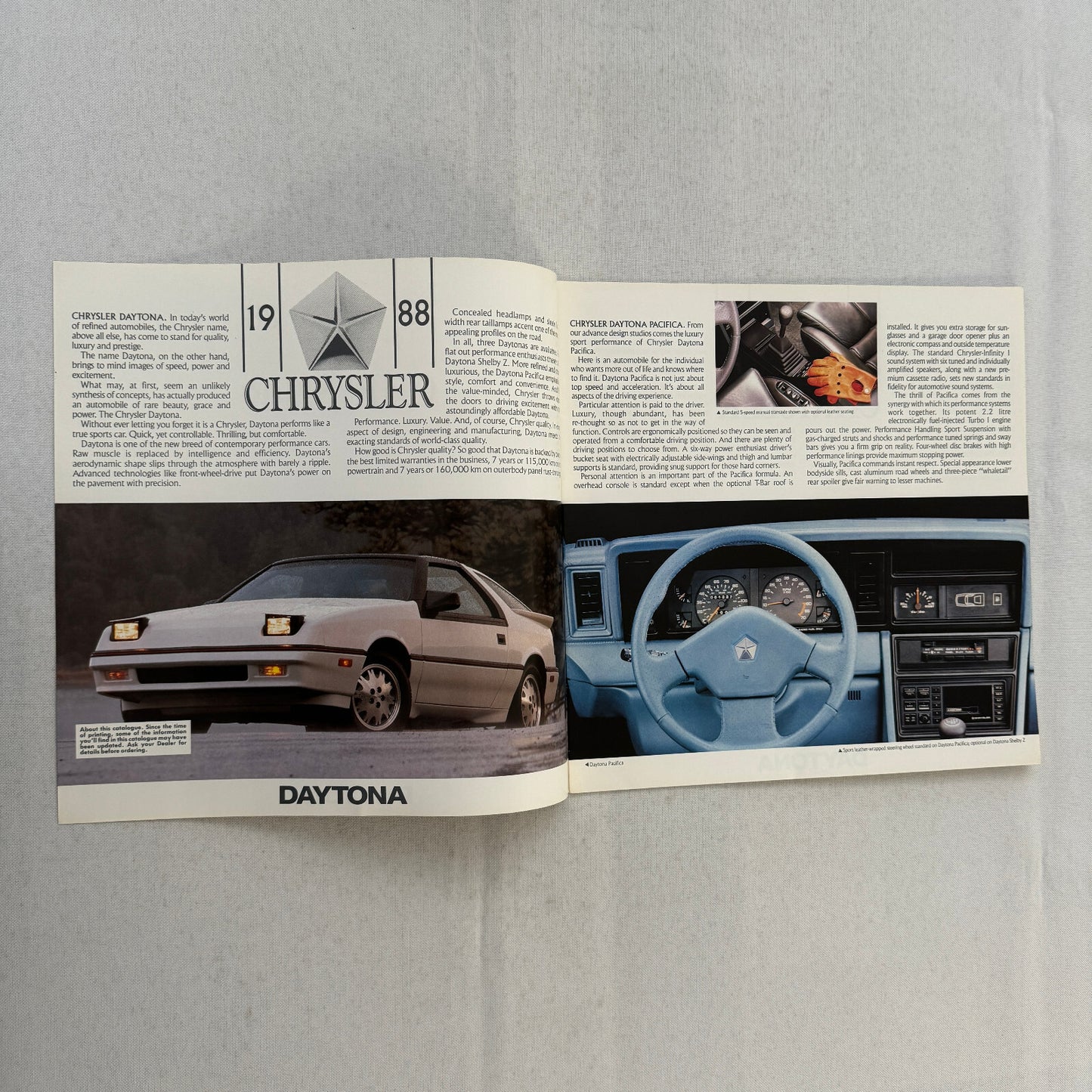 1988 Chrysler Daytona Car Sales Brochure Catalog Advertising Daytona Shelby Z