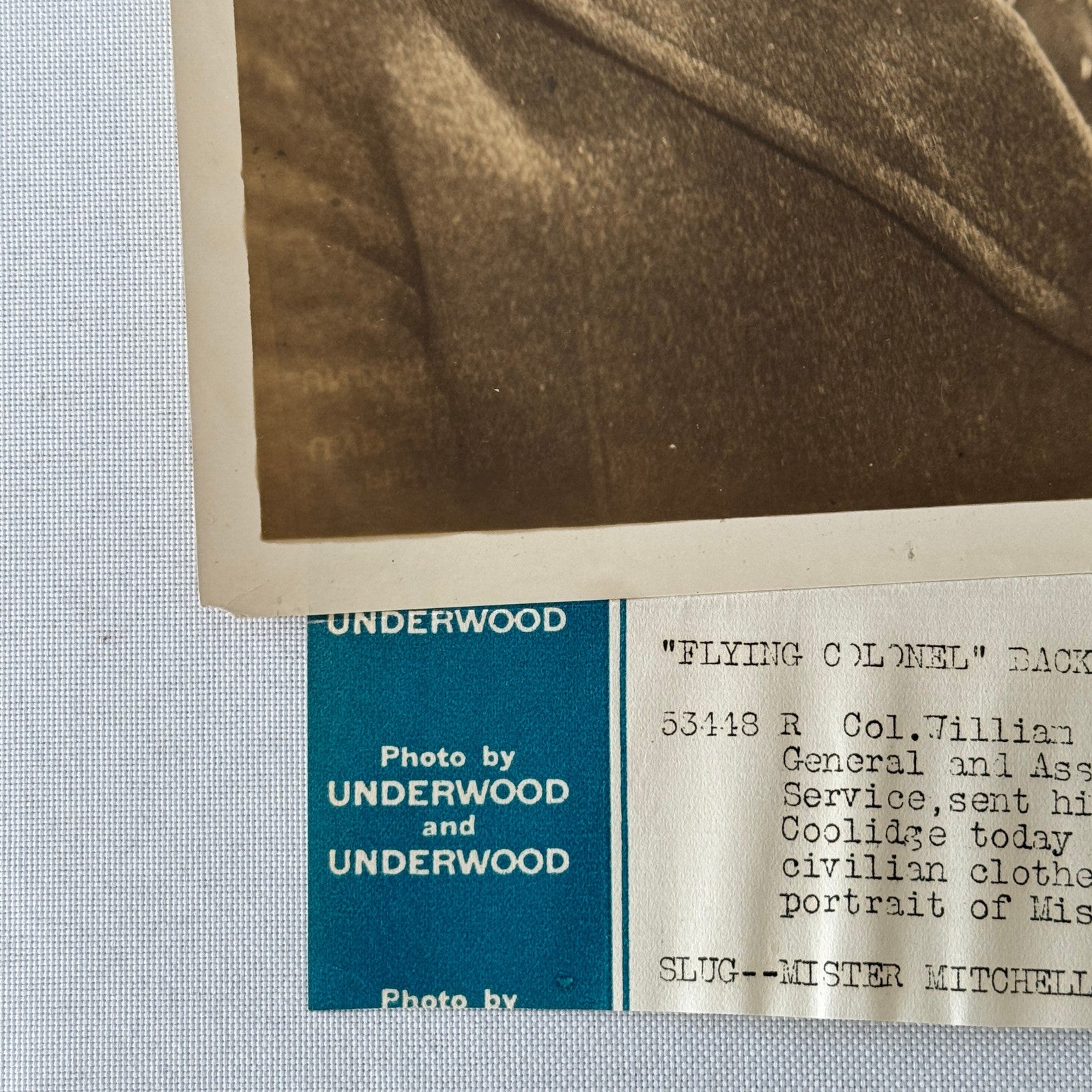 Army Brigadier General Colonel William Mitchell Underwood Press Photo 1926