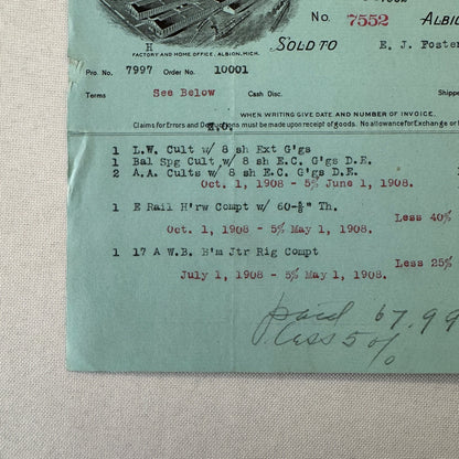 Gale Manufacturing Company Agricultural Implements Albion Michigan 1908 Document