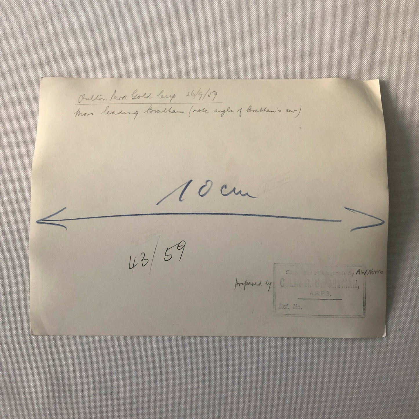 Vintage 1959 Racing Photo Photograph Driver Stirling Moss Jack Brabham Oulton