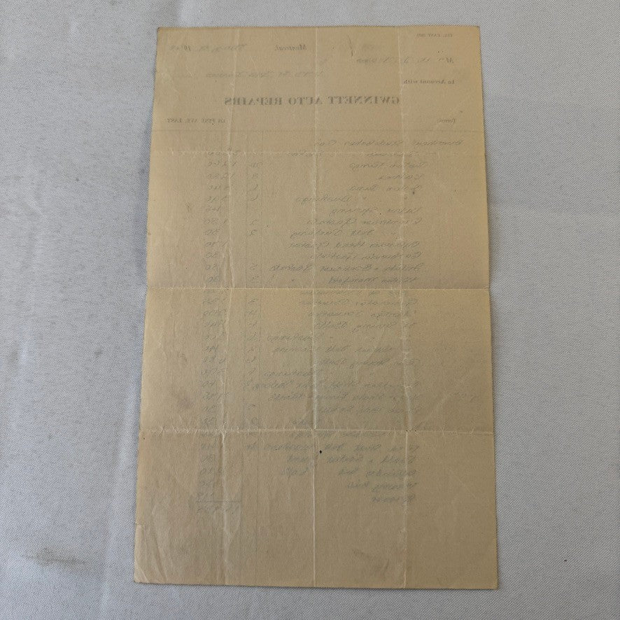 1928 Car Repair Shop Invoice Receipt Document Gwinnett Auto Repairs Montreal