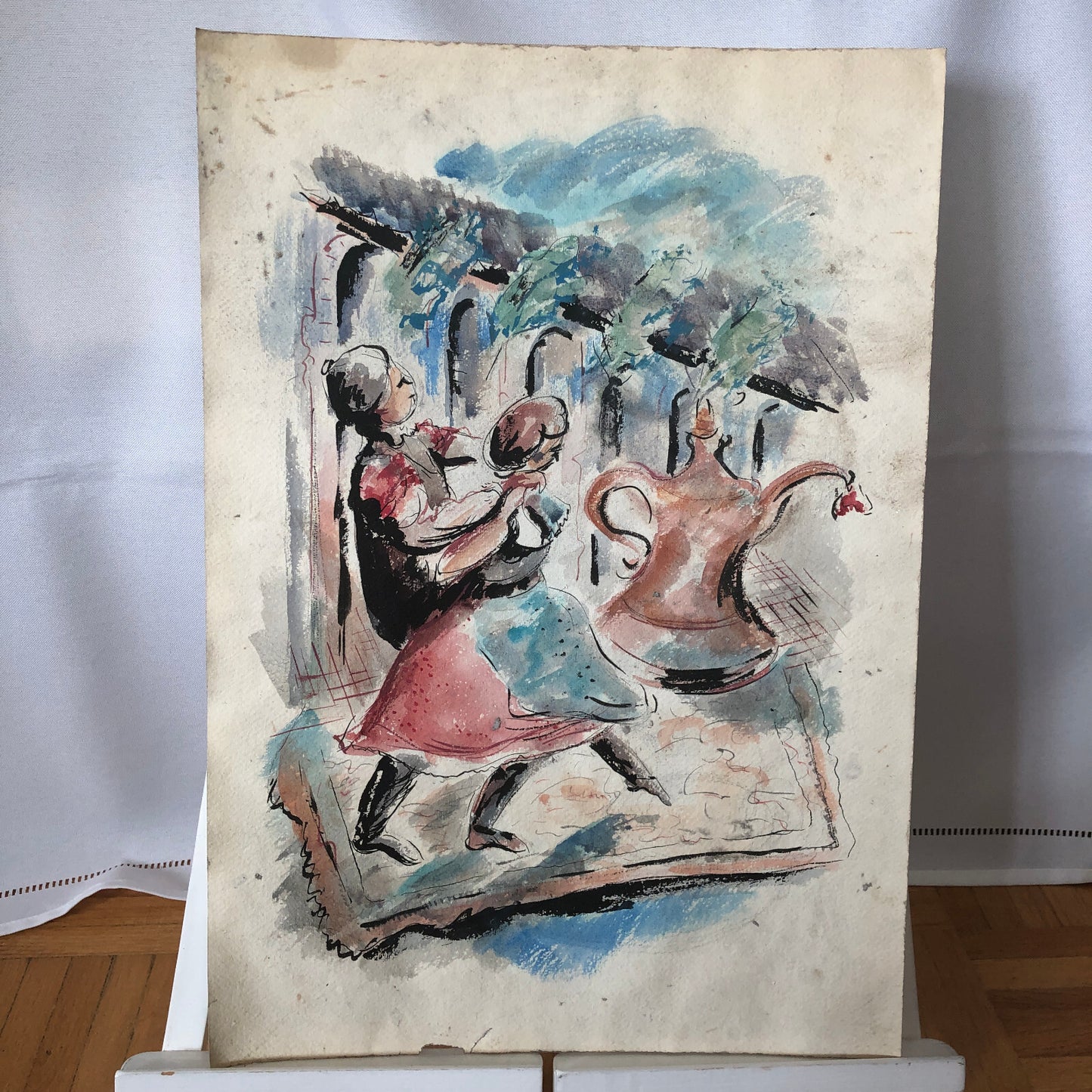 Vintage Painting Art Artwork Artist Arthur E Sudler Woman Teapot