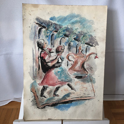 Vintage Painting Art Artwork Artist Arthur E Sudler Woman Teapot