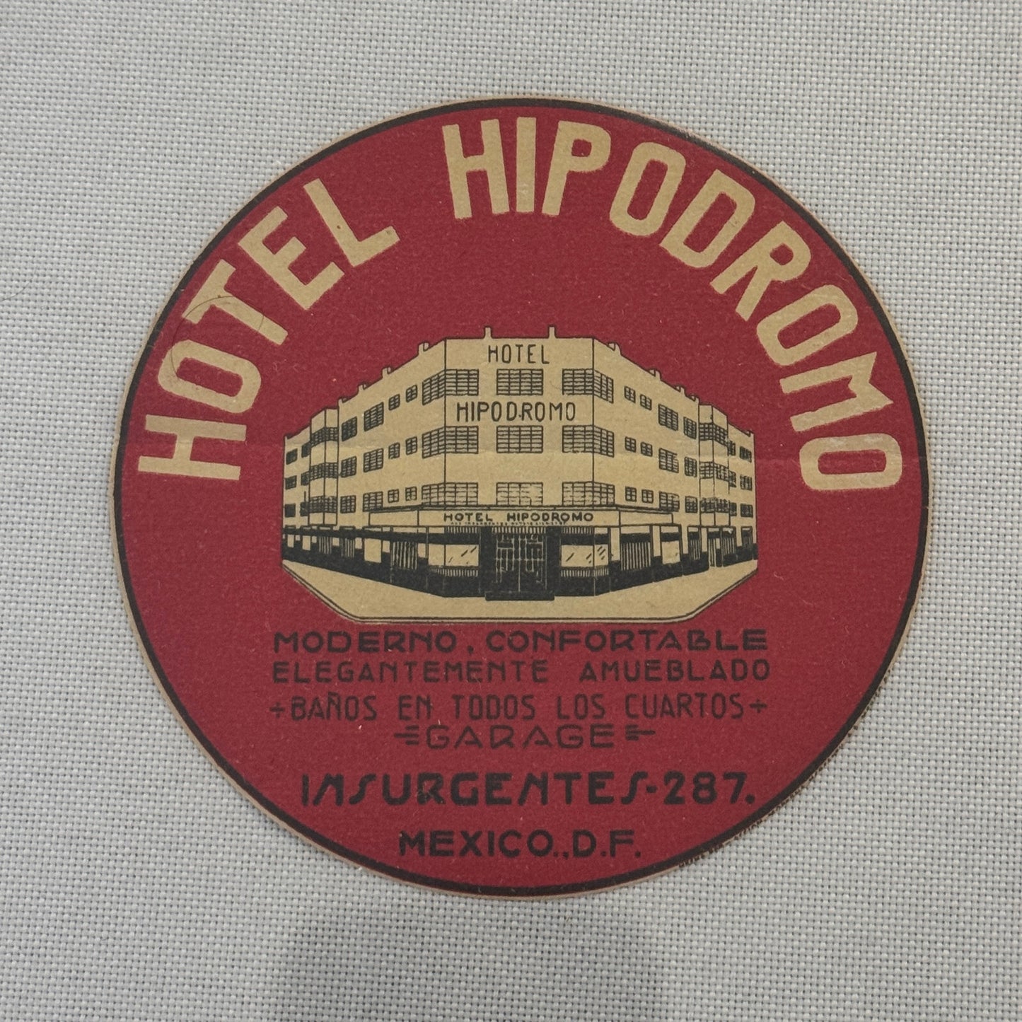 Vintage Hotel Travel Luggage Label Hotel Hipodromo Mexico Mexican