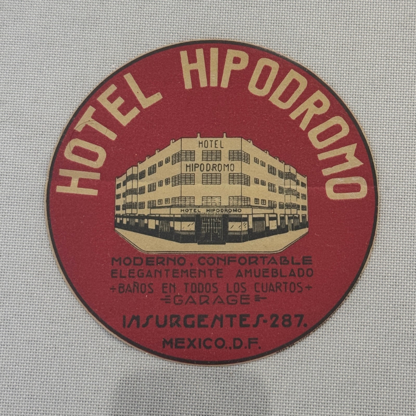 Vintage Hotel Travel Luggage Label Hotel Hipodromo Mexico Mexican