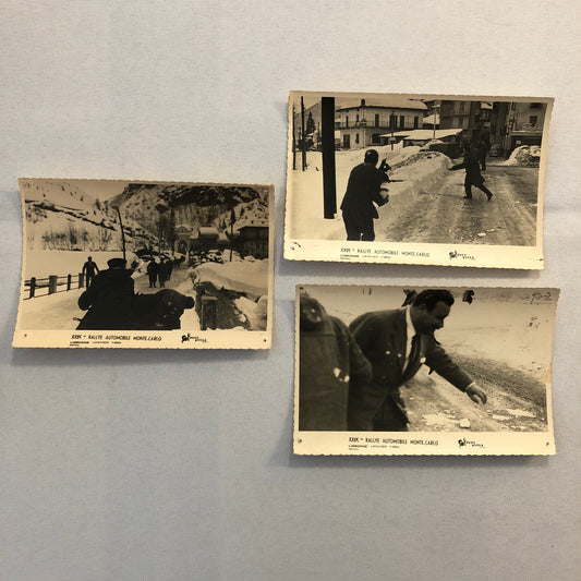 Vintage Rallye Automobile Monte Carlo Men Snowball Fight Photo Photograph Lot 3x