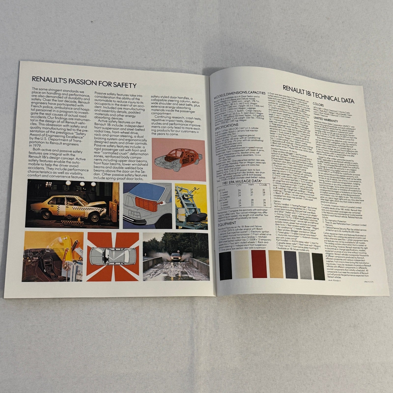 1981 Renault 18i Car Sales Brochure Catalog Vintage Advertising