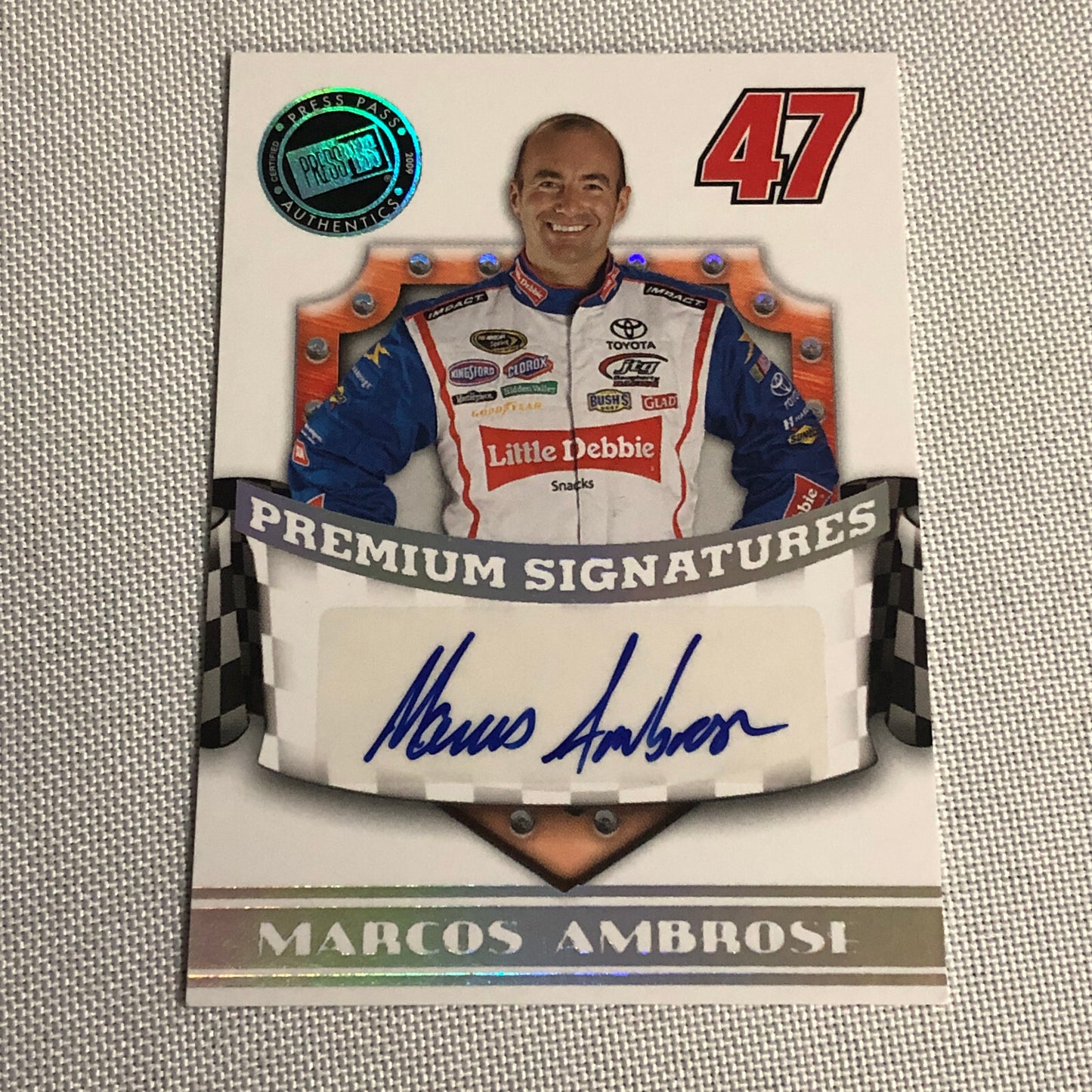 2009 Press Pass Premium Signatures Marcos Ambrose Signed Signature Auto Card