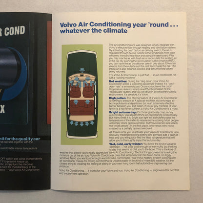 Vintage Volvo Air Conditioning Sales Brochure Catalog