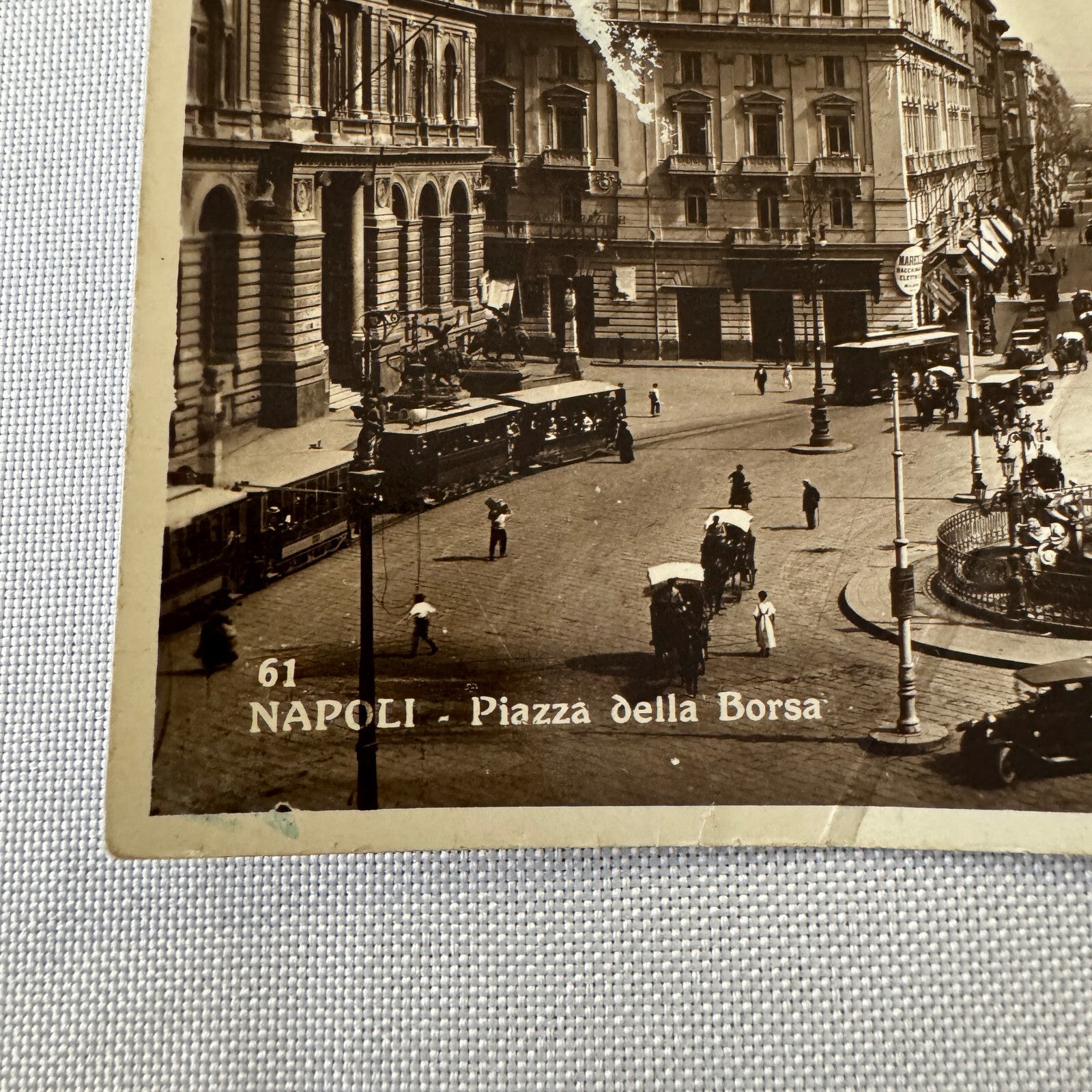 Vintage Italian Postcard Post Card Napoli Della Borsa Naples Italy Automobile