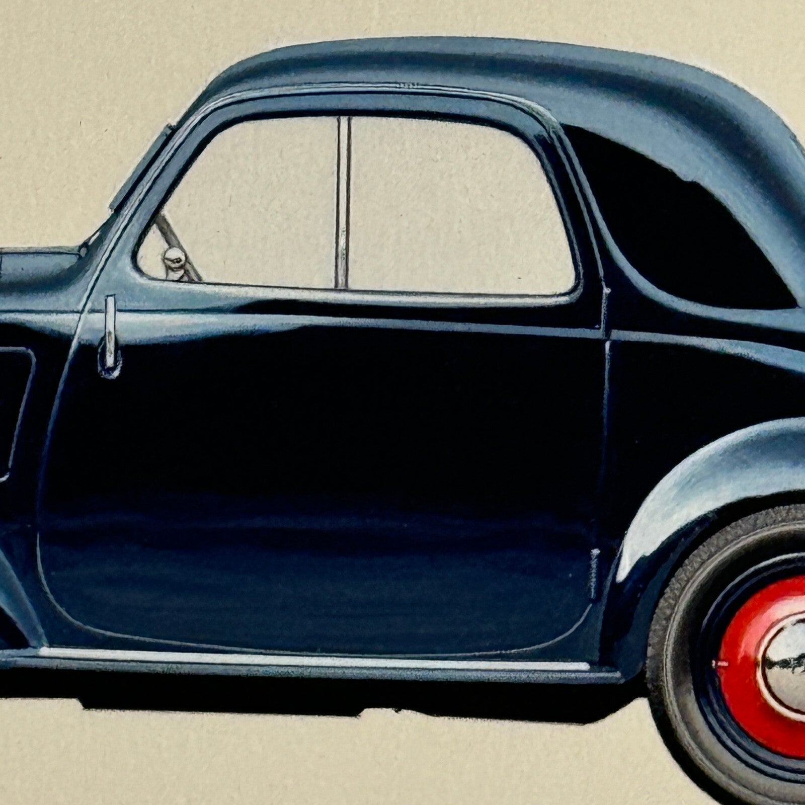 1936 Fiat 500 Topolino Car Illustration Art Drawing Hand Drawn Vintage