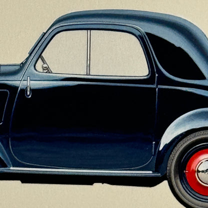 1936 Fiat 500 Topolino Car Illustration Art Drawing Hand Drawn Vintage
