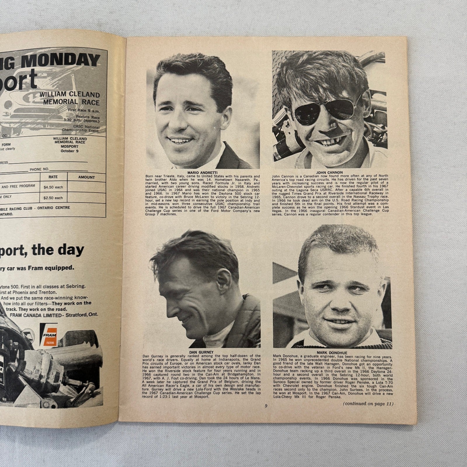 1967 Can Am Racing Program Players 200 Mosport Canada CanAm Bruce McLaren +