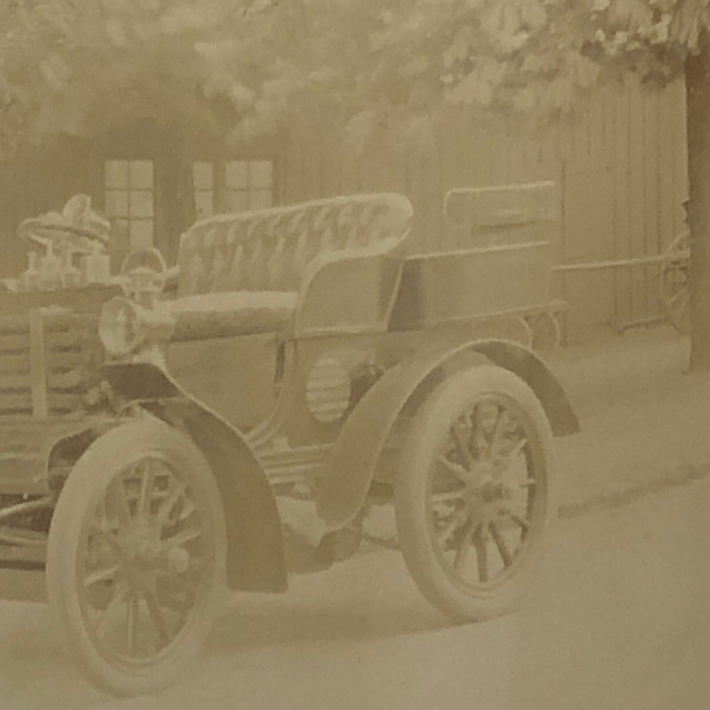 Antique Photo Photograph Print Early Automobile Car Vehicle w/ Wagon Italian ? 