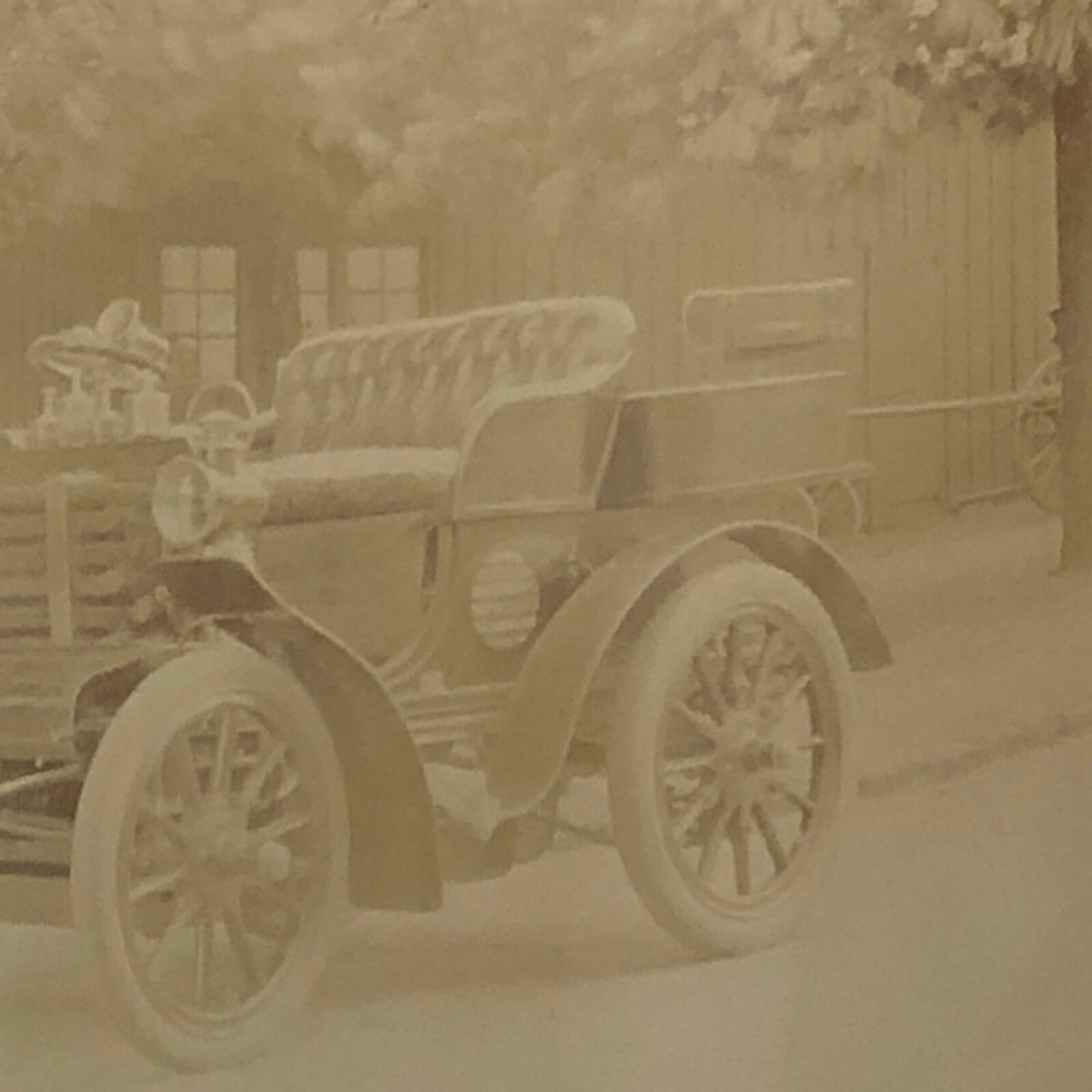 Antique Photo Photograph Print Early Automobile Car Vehicle w/ Wagon Italian ? 