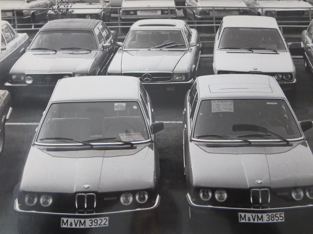 Vintage 1970s Photo Photograph Image - BMW & Mercedes Cars at Dealership ? 