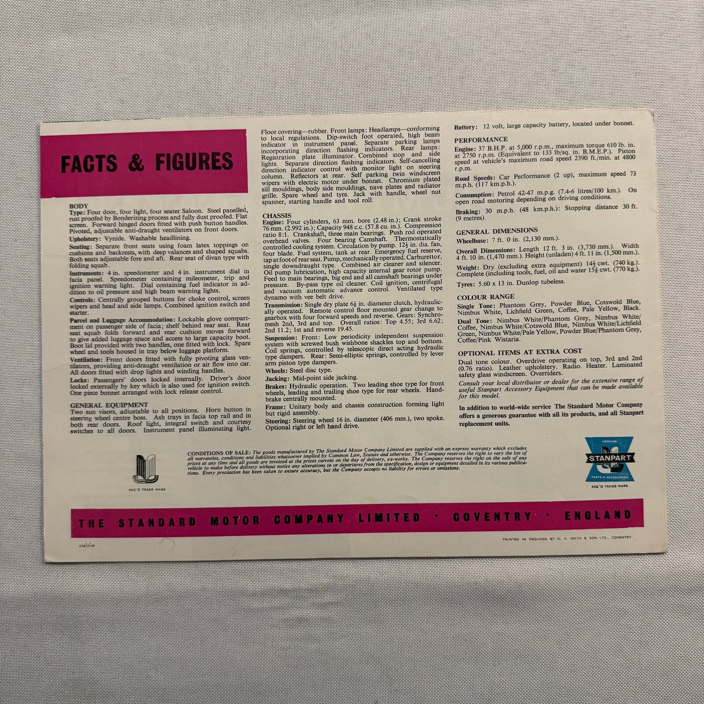 Triumph Pennant Car Sales Brochure Catalog Vintage Advertising