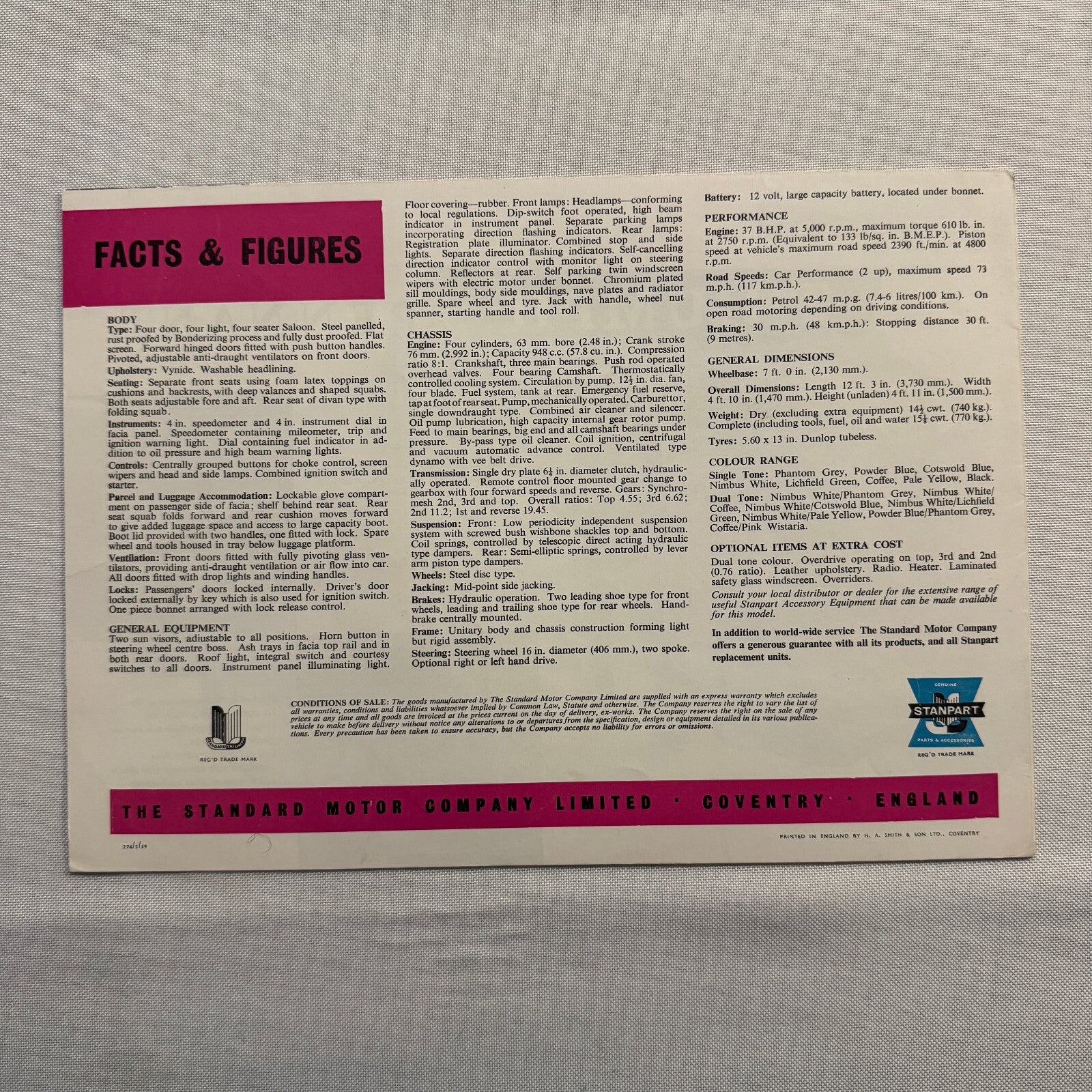 Triumph Pennant Car Sales Brochure Catalog Vintage Advertising