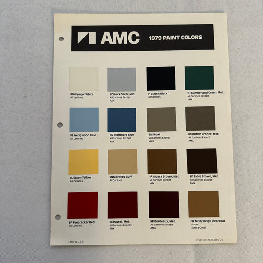 1979 American Motors AMC Paint Chip Exterior Color Spirit Concord Pacer AMX