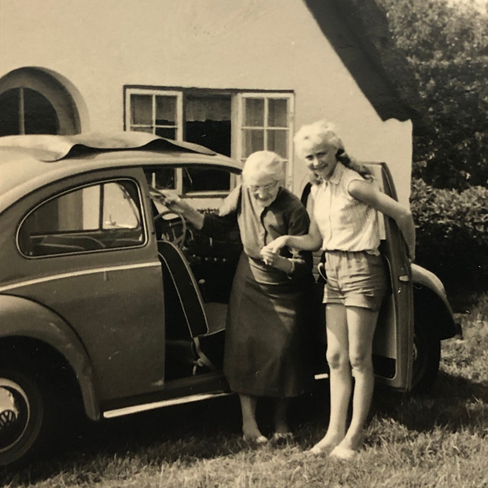 Vintage Photo Photograph Snapshot Women with VW Volkswagen Beetle Bug Car