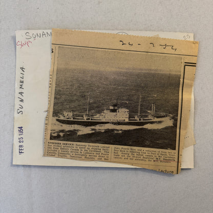 Vintage Ship Boat Photo Photograph Print MV Sunamelia 1954