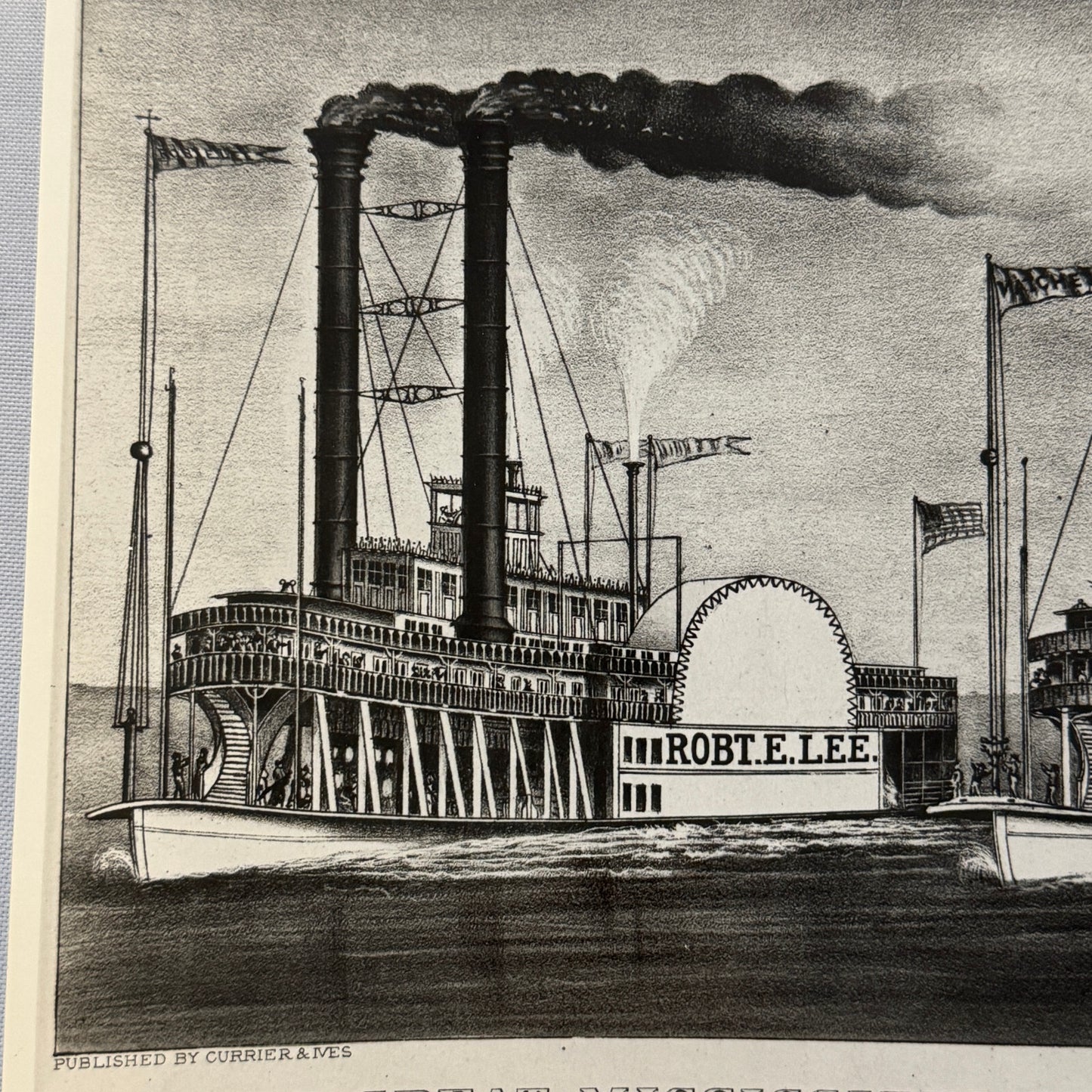 Vintage Photo Photograph Steamboat Boat Ship Race Mississippi Currier & Ives