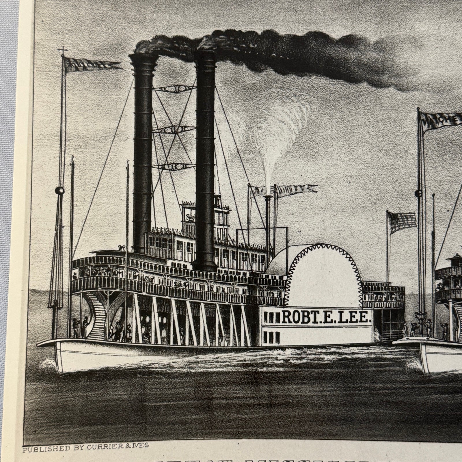 Vintage Photo Photograph Steamboat Boat Ship Race Mississippi Currier & Ives