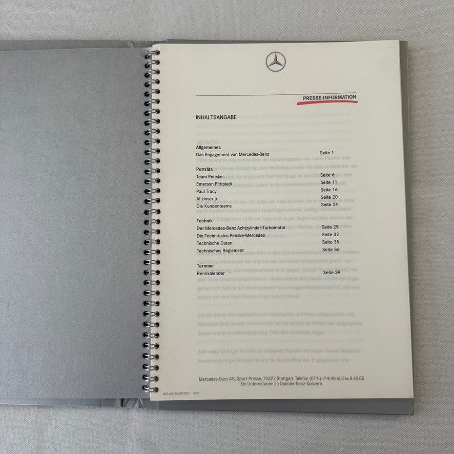 1996 Mercedes Marlboro Indy Car Racing Press KIt Paul Tracy Emerson Fittipaldi