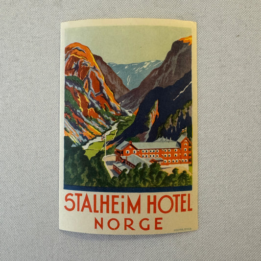 Vintage Hotel Travel Luggage Label Stalheim Hotel Norway Norge Norwegian