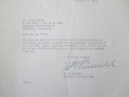 1949 1951 Dodge Plymouth Dealership Letter S.L. Savidge Motors Letterhead