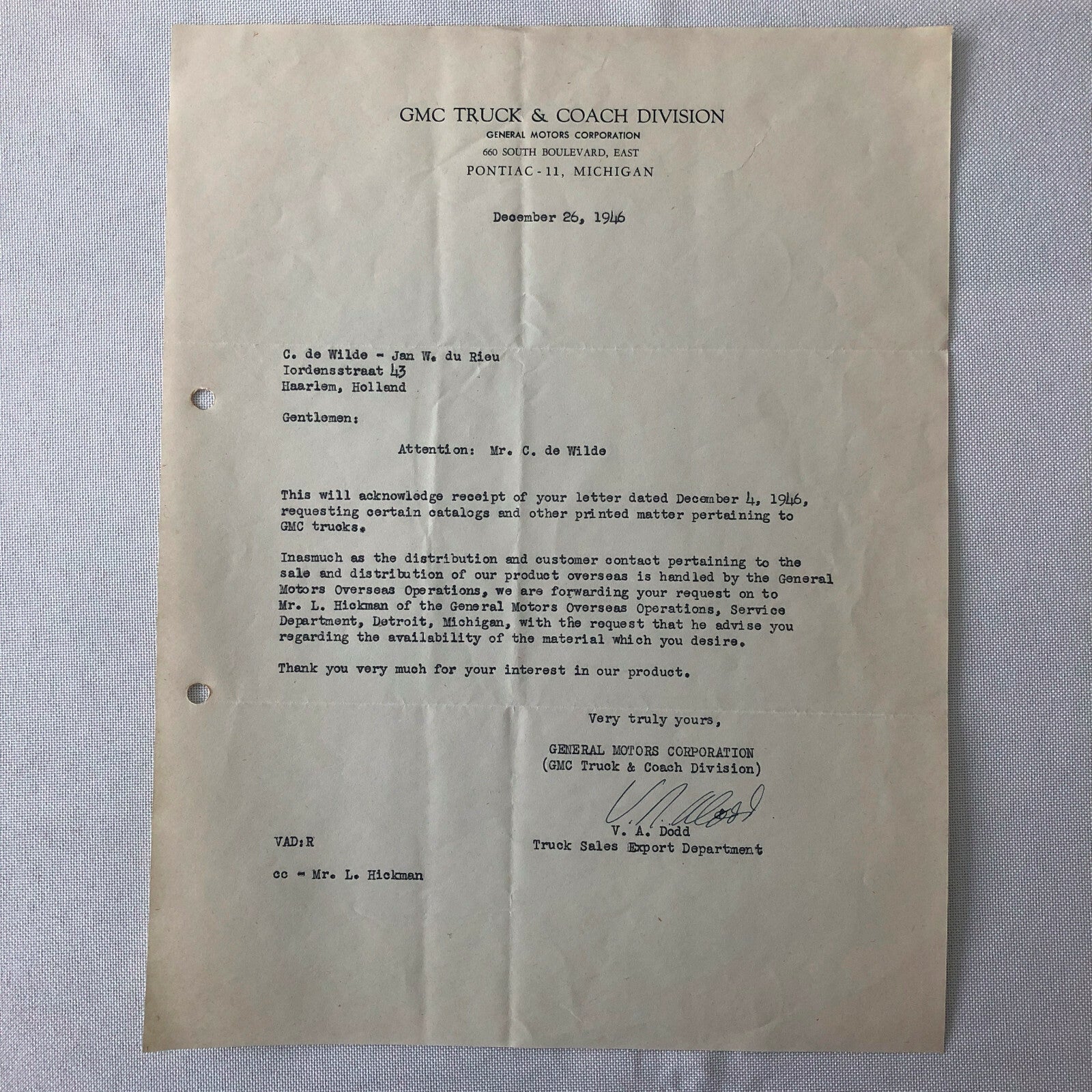 1945 - 1946 GMC Truck and Coach Letter Letterhead Document 