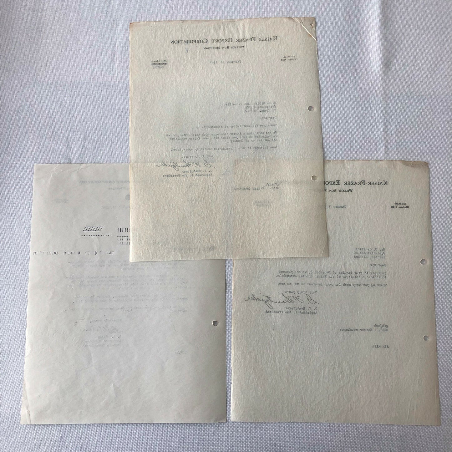 1947 - 1951 Kaiser Frazer Export Corporation Letter Letterhead Lot of 3