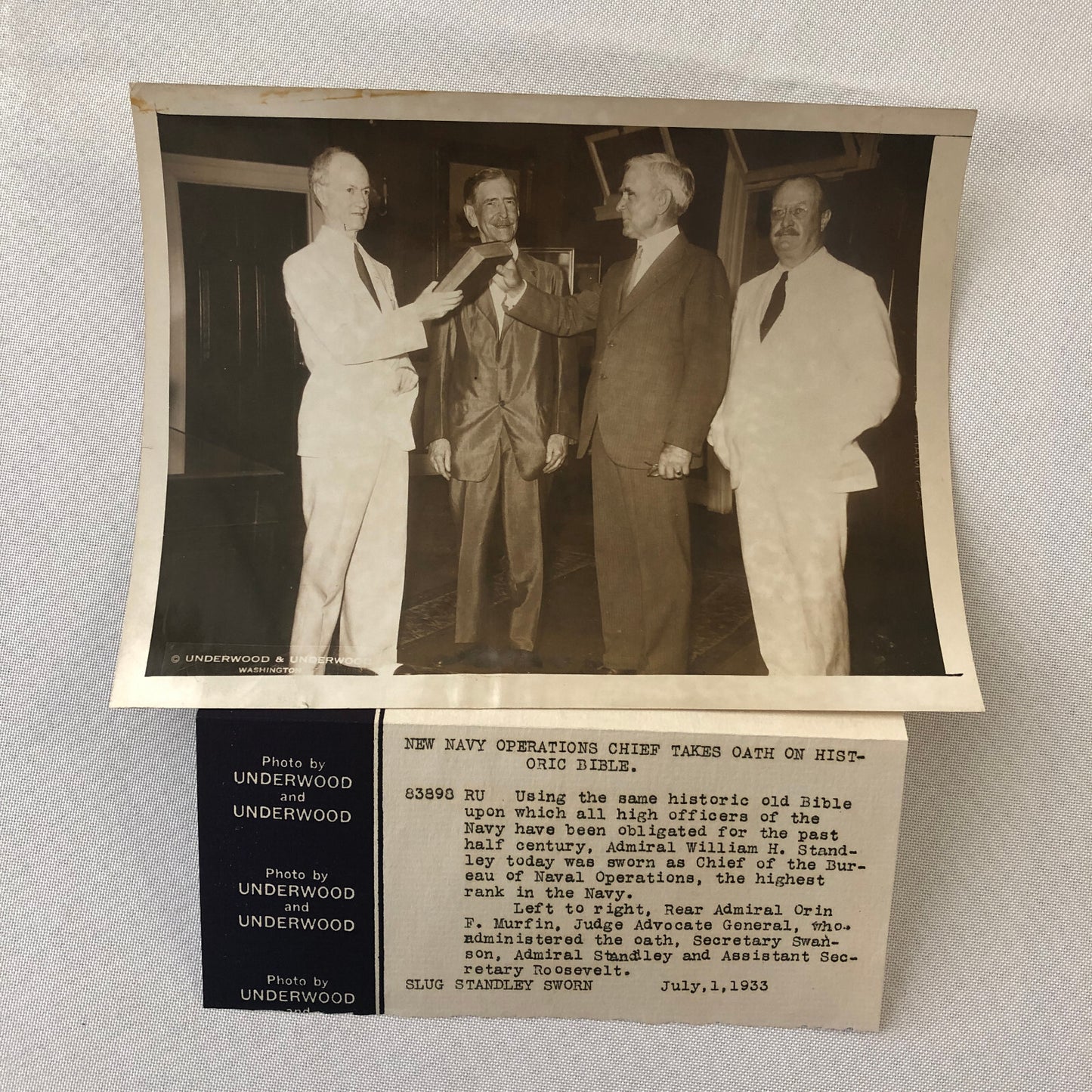 Press Photo Photograph Navy Admiral William H Standley Sworn on Bible 1933
