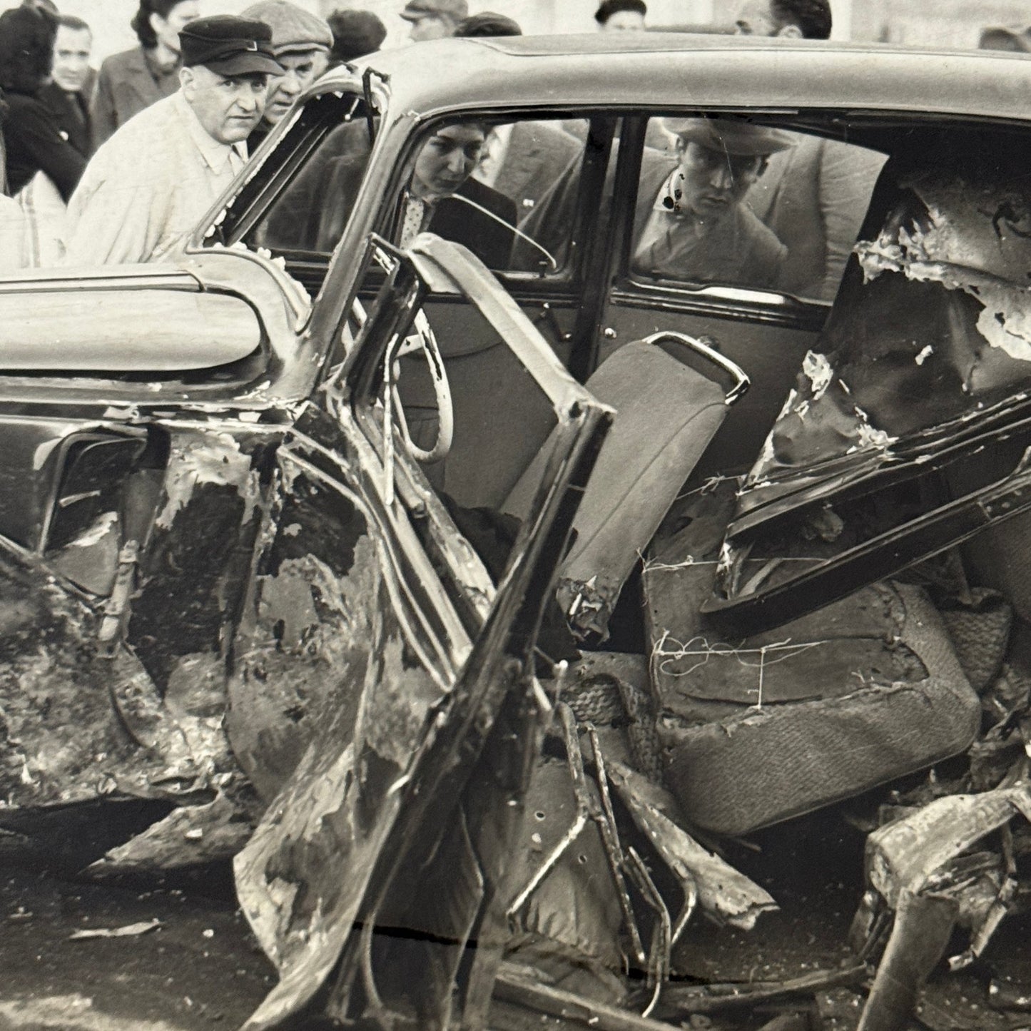 Car Accident Wreck Disaster Fiat 1500 Automobile Photo Photograph Vintage Italy