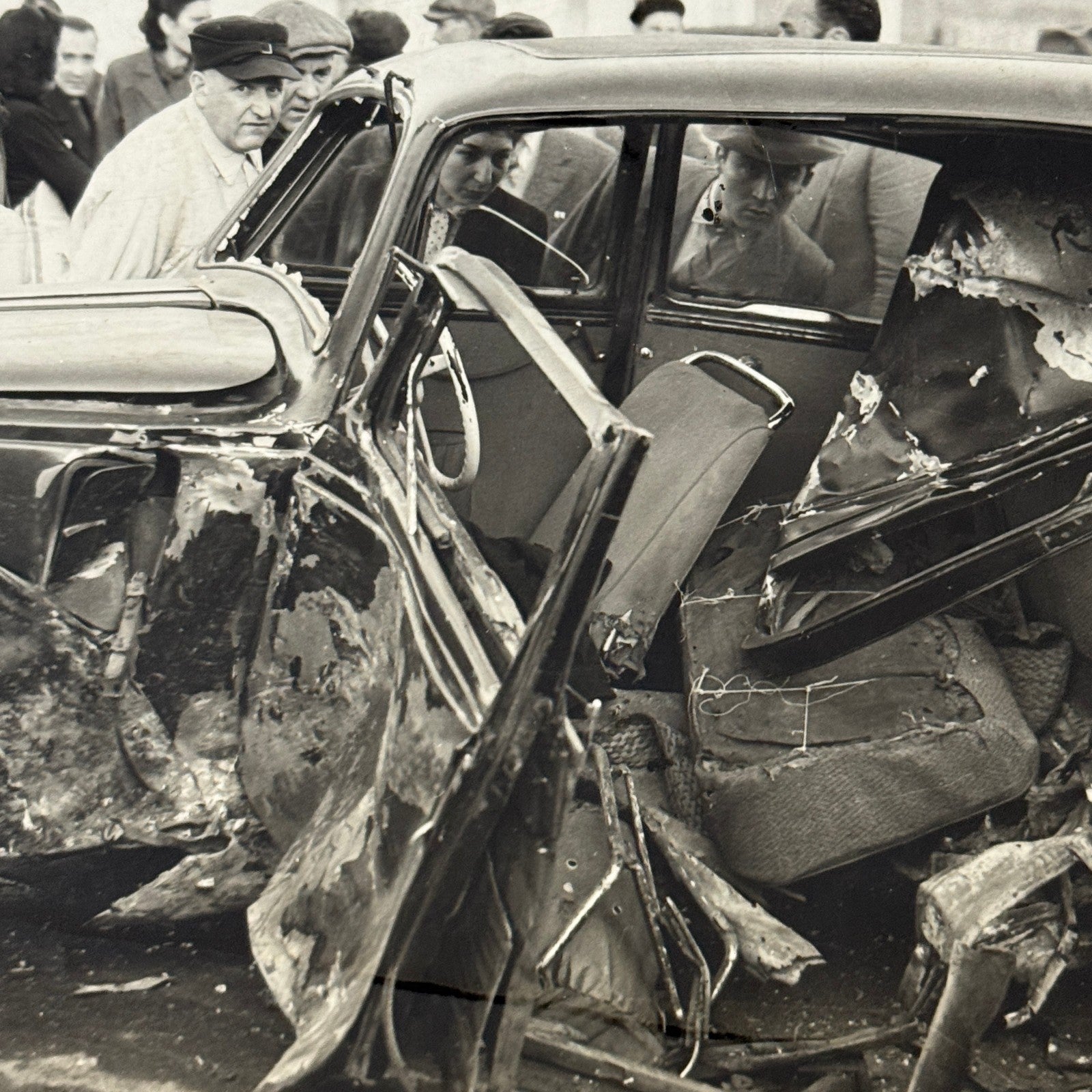 Car Accident Wreck Disaster Fiat 1500 Automobile Photo Photograph Vintage Italy