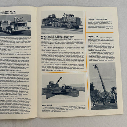 Oshkosh Truck Factory Newsletter Brochure Airport Crash Truck Army Cement Mixer