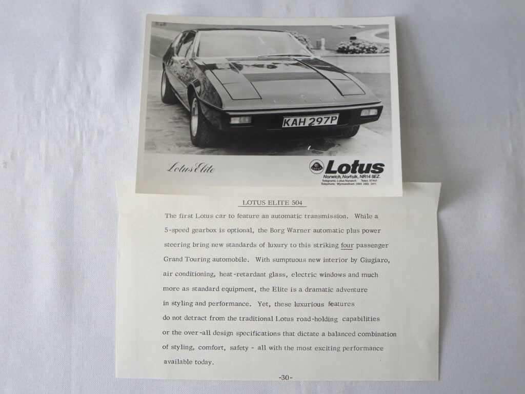 Vintage Lotus Elite 504 Car Factory Press Photo Photograph 