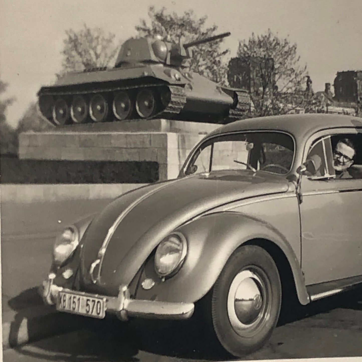 Vintage Photo Photograph Snapshot Men with VW Volkswagen Beetle Bug Car