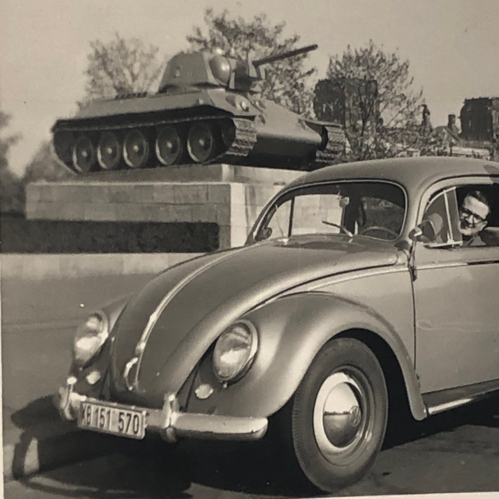Vintage Photo Photograph Snapshot Men with VW Volkswagen Beetle Bug Car
